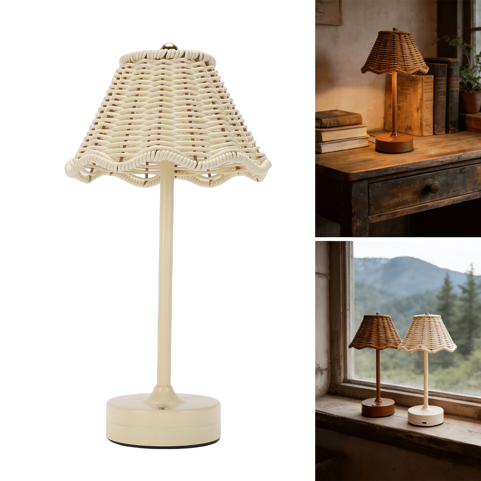 Outdoor Furniture Cafe - LED Vintage Rattan Tischlampe 3 Farben