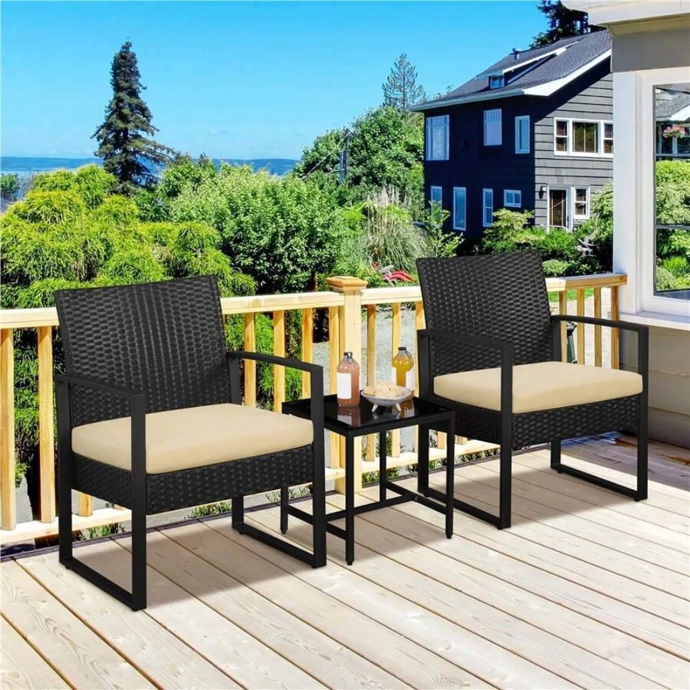 Outdoor Furniture Rattan - 3-teiliges Outdoor-Möbelset aus Rattan mit 2