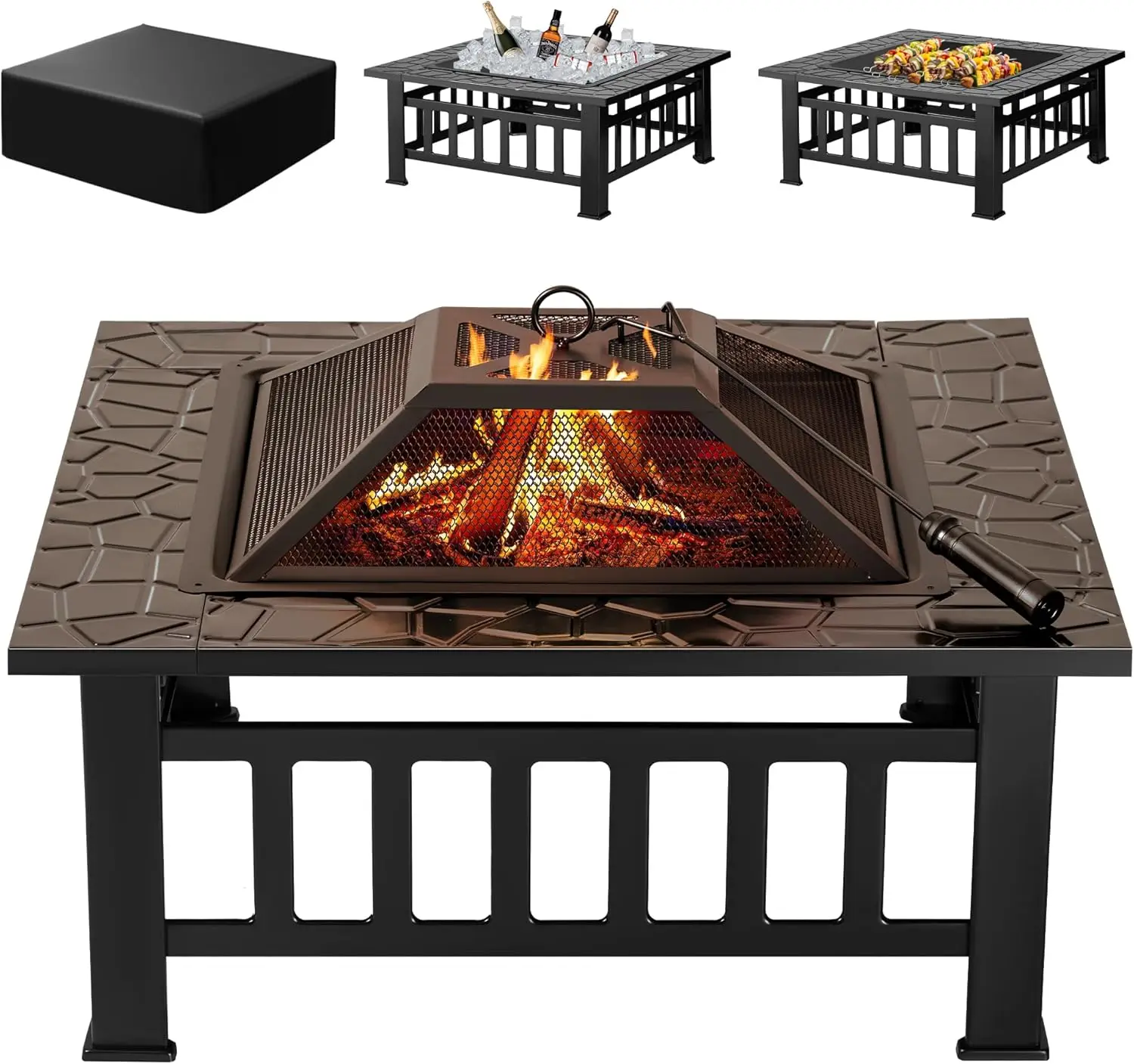 Outdoor Furniture With Fire Pit Table - Outdoor-Feuerstelle, 32 Zoll Feuertisch aus Metall