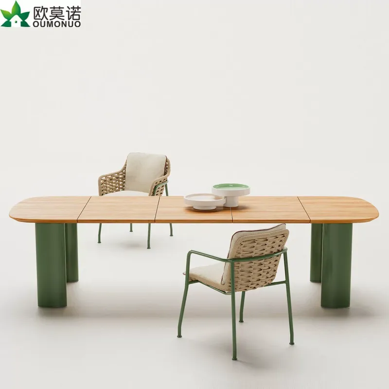 Outdoor Furniture Cafe - Nordisches Rattan Outdoor-Esstisch-Stuhl-Set für Ferienhäuser, Villen,