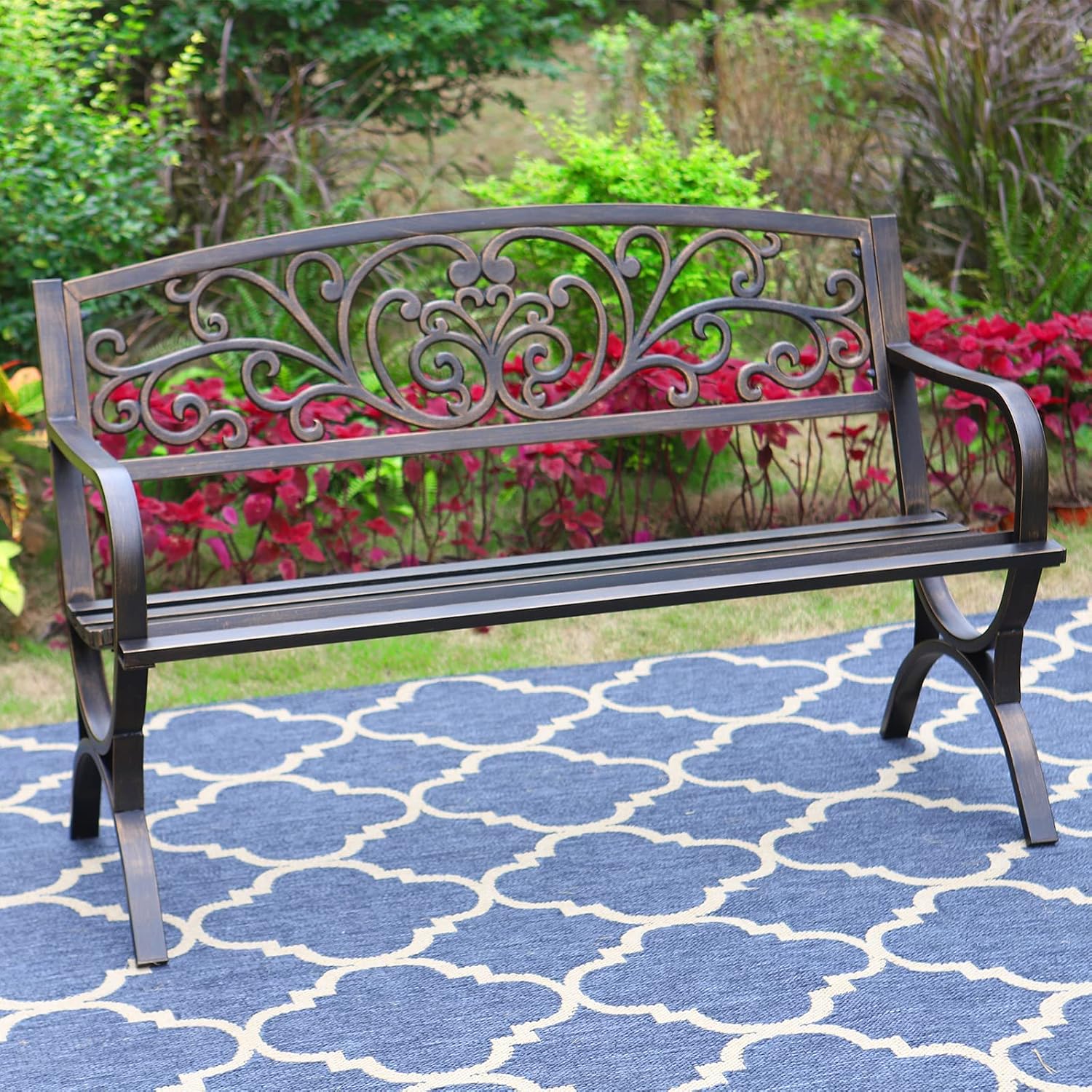 Outdoor Furniture Bench - Bronzene 50-Zoll-Gartenbank für den Außenbereich, wetterfeste
