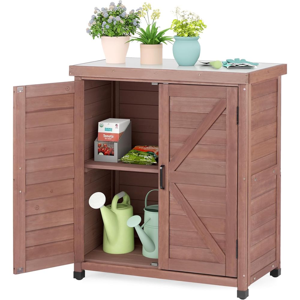 Outdoor Furniture Bench - Gartenschrank & Pflanztisch mit Metallplatte, Gartenmöbel