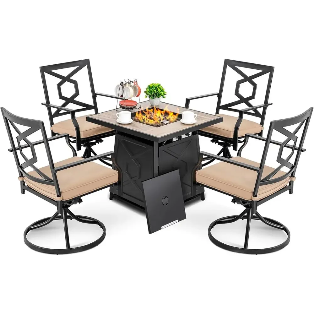 Outdoor Furniture With Fire Pit Table - 5-teiliges Gartenmöbel-Set mit Feuertisch, 28 Propan-Gas-Feuerstelle,