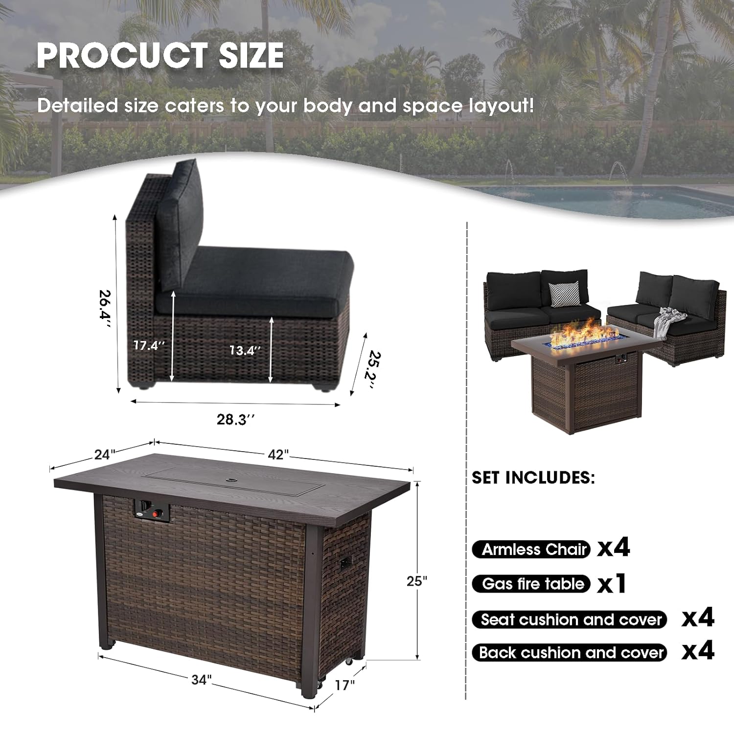 Outdoor-Sitzgruppe, 5-teiliges – Outdoor Furniture With Fire Pit Table Bewertung und Preis