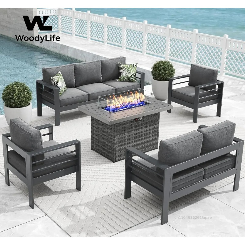 L5-teiliges modernes Aluminium – Outdoor Furniture With Fire Pit Table Bewertung und Preis