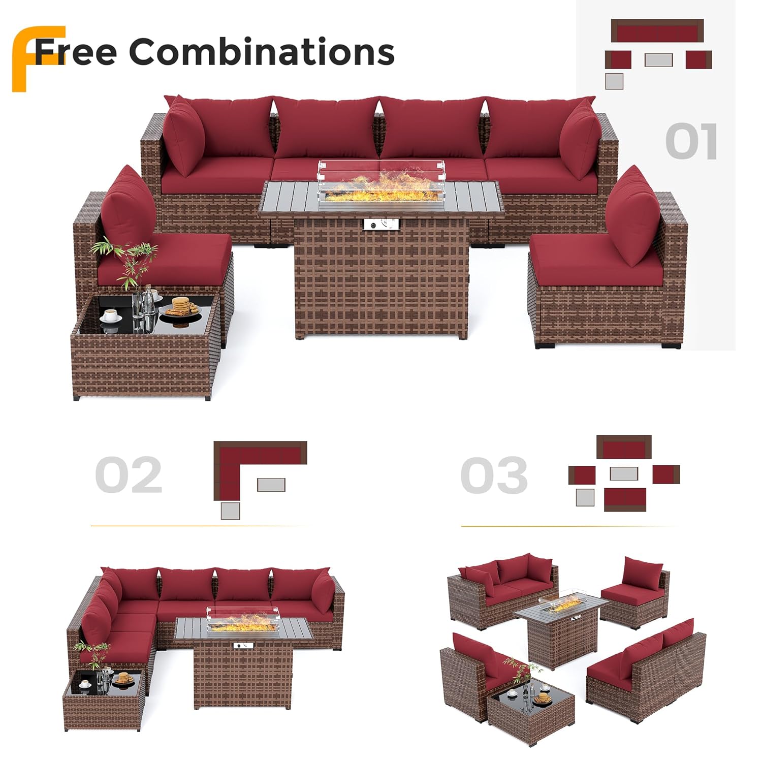 8-teiliges Allwetter-Rattan-So – Outdoor Furniture With Fire Pit Table Bewertung und Preis
