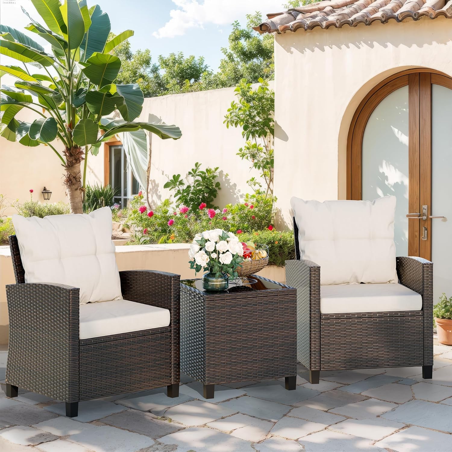 Beigefarbenes, kompaktes 3-tei – Outdoor Furniture Rattan Bewertung und Preis
