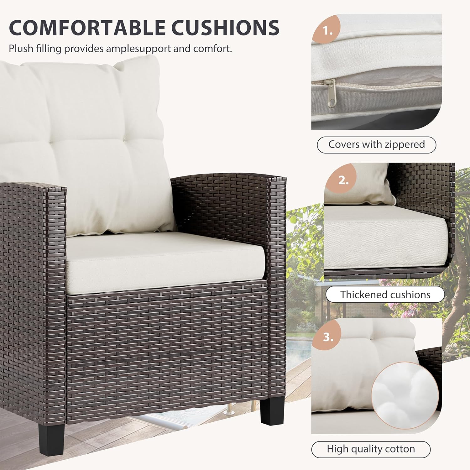 Beigefarbenes, kompaktes 3-tei – Outdoor Furniture Rattan Bewertung und Preis