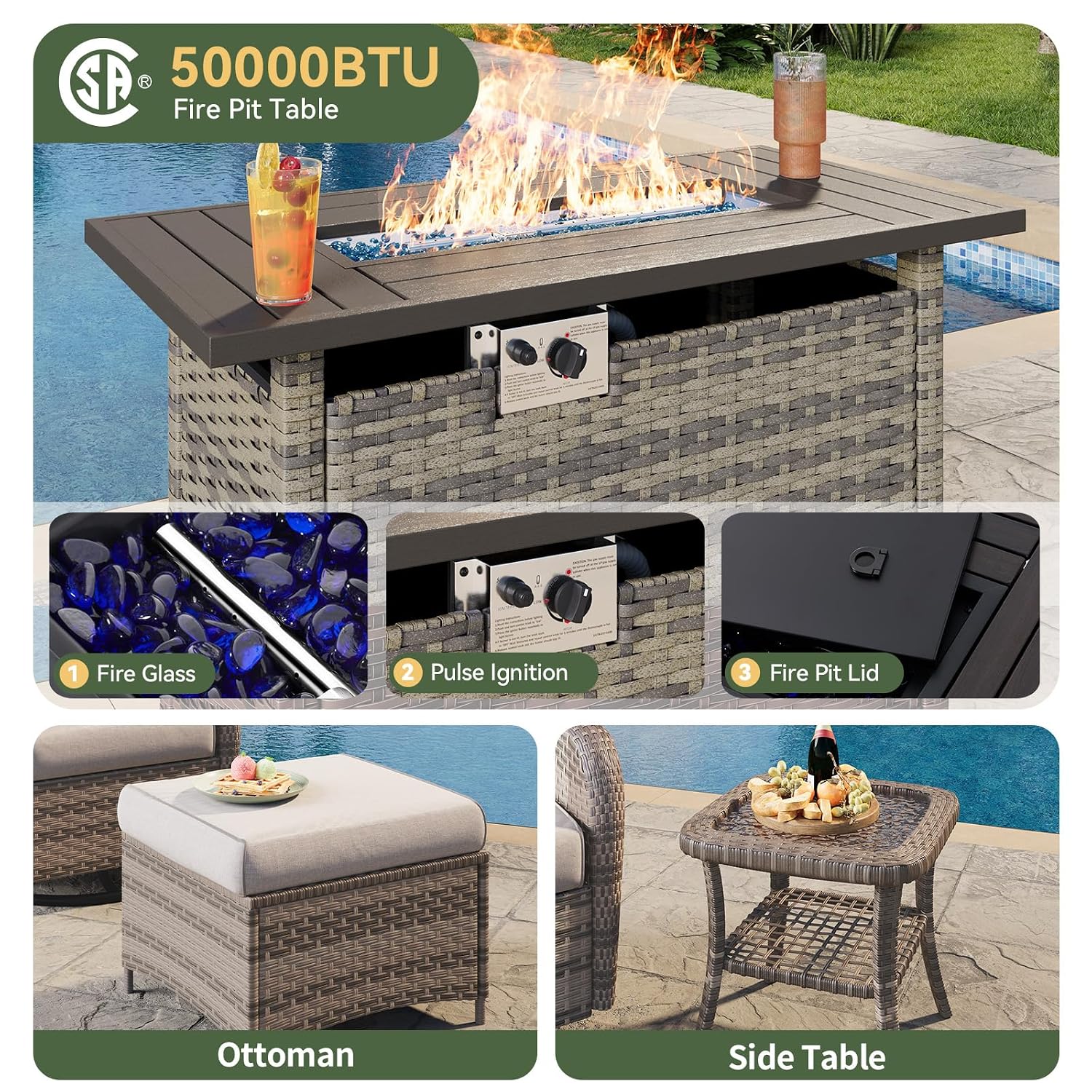7-teiliges Gartenmöbel-Set aus – Outdoor Furniture With Fire Pit Table Bewertung und Preis