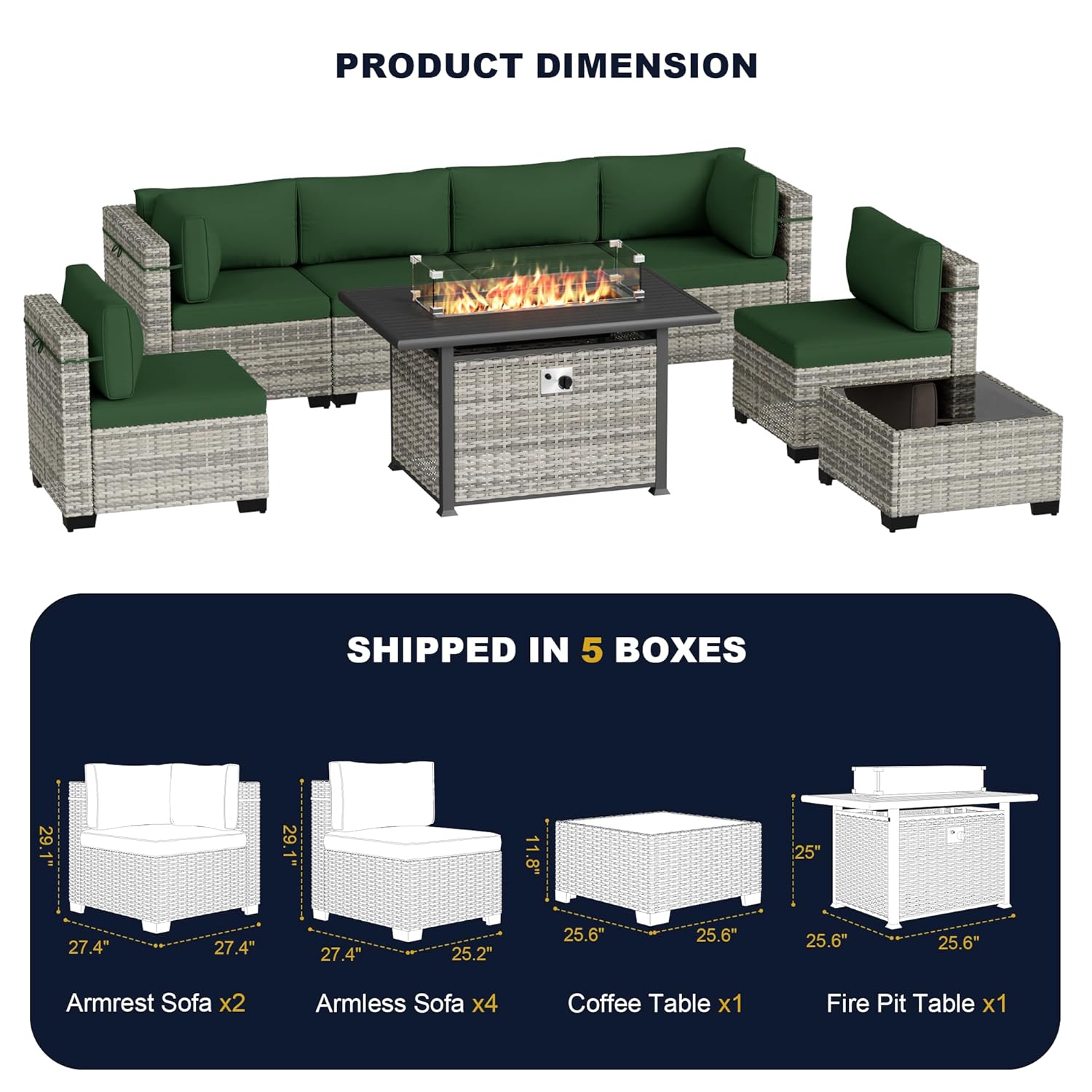 8-teiliges Outdoor-Gartenmöbel – Outdoor Furniture With Fire Pit Table Bewertung und Preis