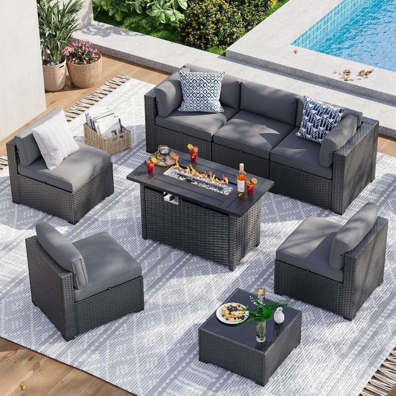 Aoxun 8-teiliges Gartenmöbel-S – Outdoor Furniture With Fire Pit Table Bewertung und Preis
