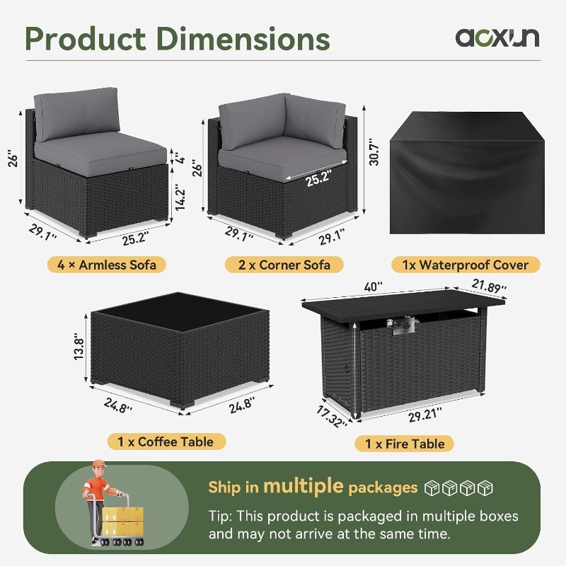 Aoxun 8-teiliges Gartenmöbel-S – Outdoor Furniture With Fire Pit Table Bewertung und Preis