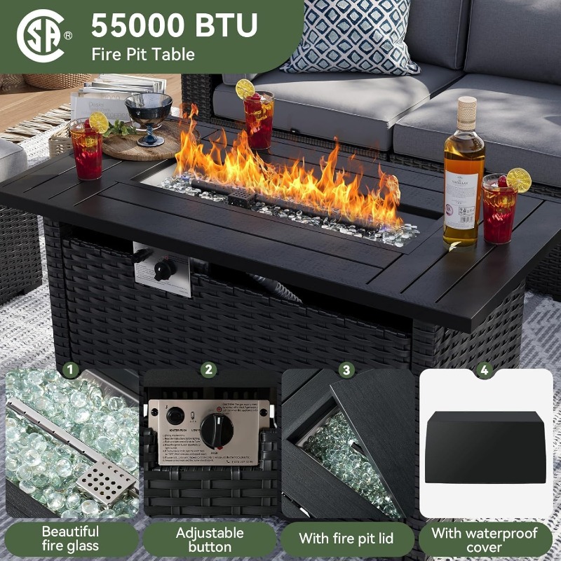 Aoxun 8-teiliges Gartenmöbel-S – Outdoor Furniture With Fire Pit Table Bewertung und Preis